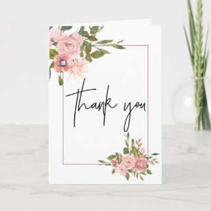 Agradecimiento de boda de tono rosa floral y dorad