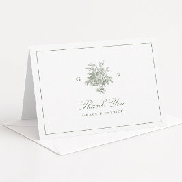 Agradecimiento de Boda Doblado Monograma Verde Sal