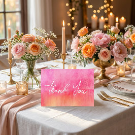 Agradecimiento de boda en acuarela rosa y naranja
