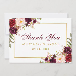 Agradecimiento de boda en burgundy dorado floral a
