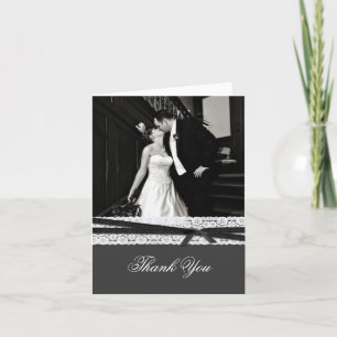 Agradecimiento de boda en gris chic con encaje bla