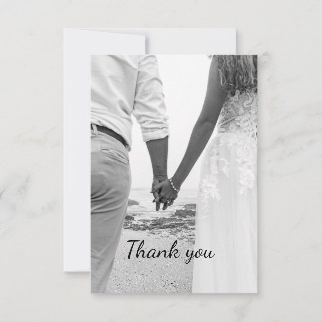 Agradecimiento de boda en la playa en blanco y neg (Anverso)