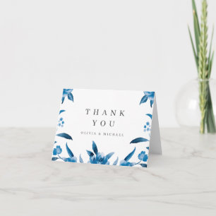 Agradecimiento de boda floral acuarela azul y blan
