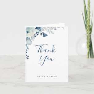 Agradecimiento de boda floral azul polvoriento
