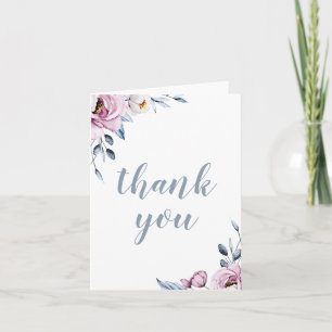 Agradecimiento de boda floral azul polvoriento mal