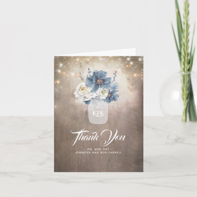 Agradecimiento de Boda Floral Azul Polvoriento Paí (Anverso)