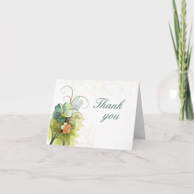 Agradecimiento de boda floral azul verde azulado + (Anverso)