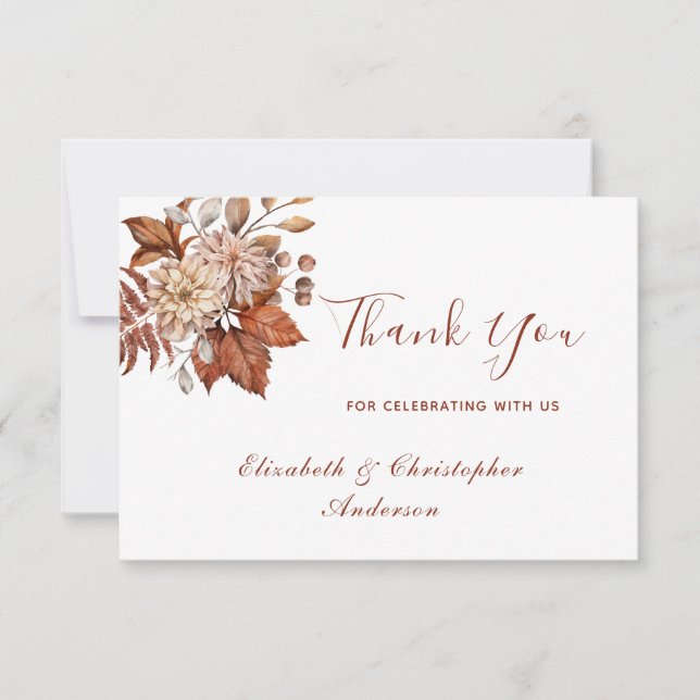 Agradecimiento de boda floral beige óxido de terra (Anverso)