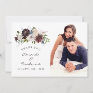Agradecimiento de boda floral borgoña y azul marin