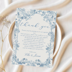 Agradecimiento de boda floral Chinoiserie azul