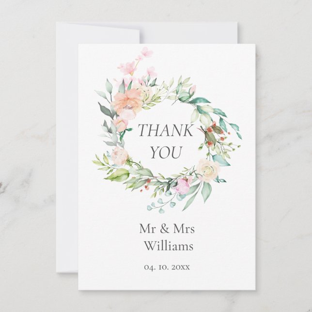 Agradecimiento de boda floral con acuarela (Anverso)