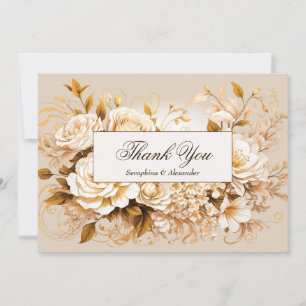 Agradecimiento de Boda Floral Elegante en Oro y Ma