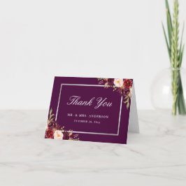 Agradecimiento de boda floral morado ciruela gris 