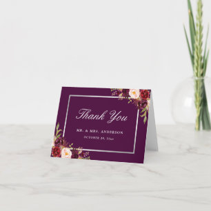 Agradecimiento de boda floral morado ciruela gris 