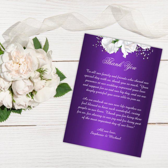 Agradecimiento de Boda Floral Morado y Blanco Eleg (Subido por el creador)