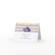 Agradecimiento de boda floral púrpura y dorado