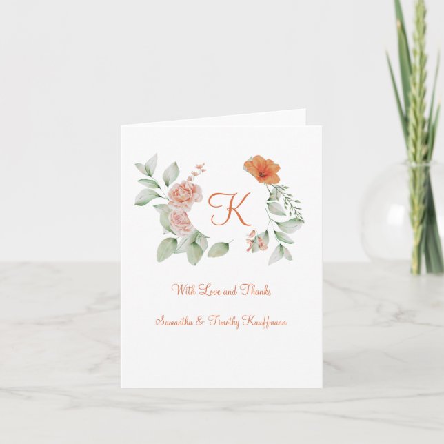 Agradecimiento de boda floral verde melocotón mono (Anverso)