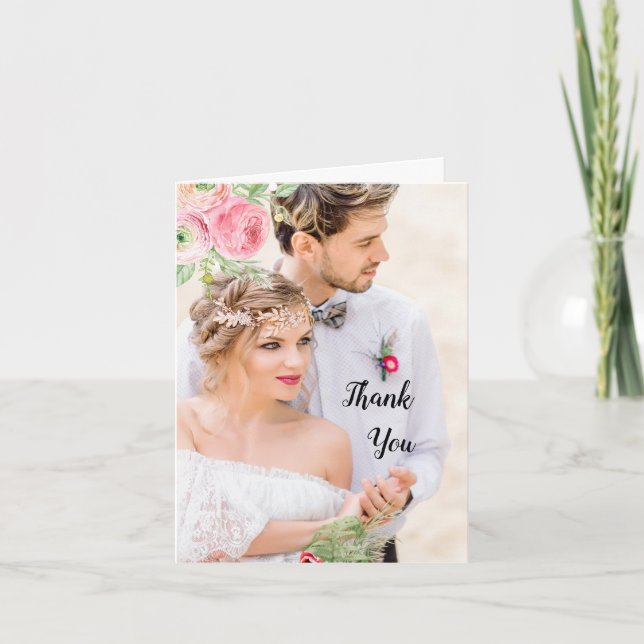 Agradecimiento de boda floral verde y melocotón co (Anverso)