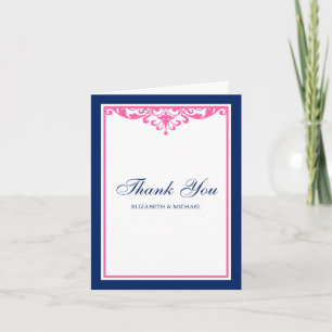 Agradecimiento de boda Navy Blue y Pink Flourish