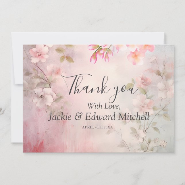 Agradecimiento de Boda Romántica con Floral Rosa (Anverso)