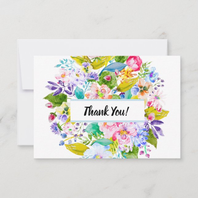 Agradecimiento de Boda Romántica Floral Azul Suave (Anverso)