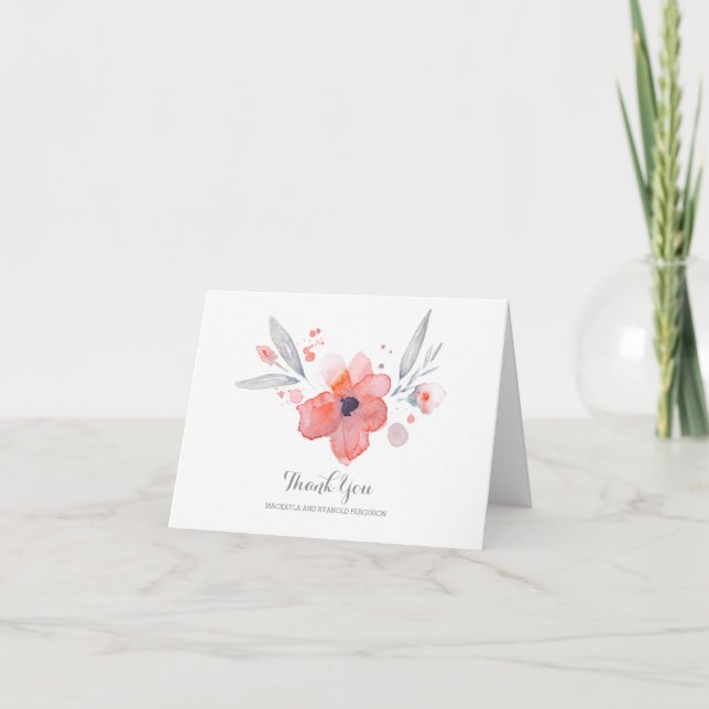 Agradecimiento de boda romántico de flores en acua (Anverso)