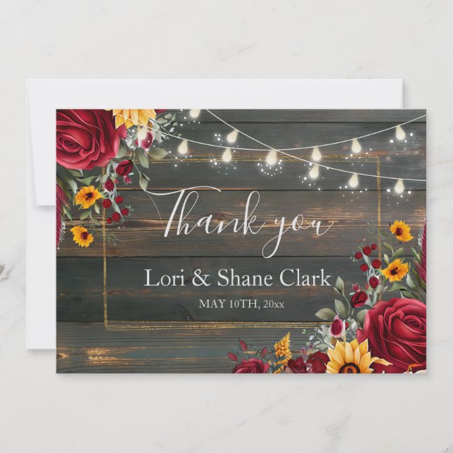 Agradecimiento de Boda Rosa Rústica y Aster (Anverso)