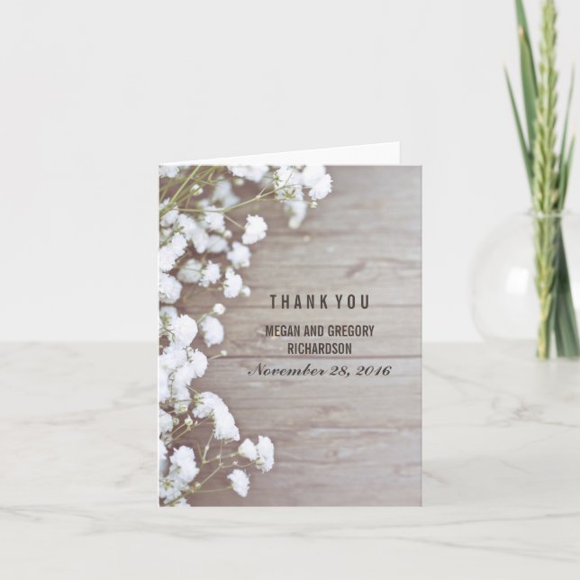 Agradecimiento de boda rústica aliento de bebé (Anverso)