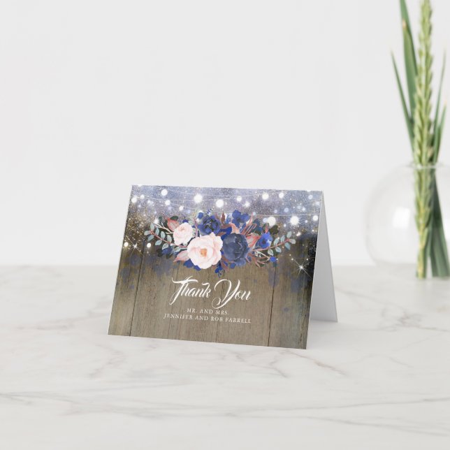 Agradecimiento de Boda Rústica Floral Azul Marino (Anverso)