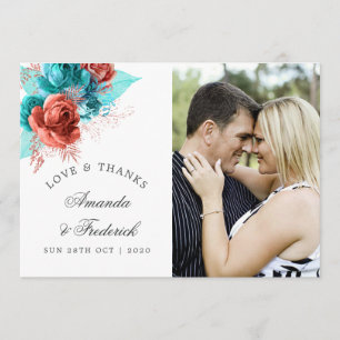 Agradecimiento de boda tropical turquesa y coral