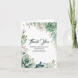 Agradecimiento de boda verde y dorado