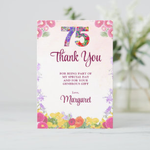 Agradecimiento de cumpleaños 75 Floral Elegante