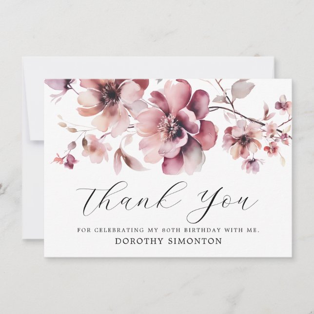 Agradecimiento de cumpleaños 80 de Rustic Pink Wil (Anverso)