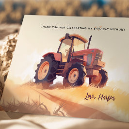 Agradecimiento de cumpleaños infantil de tractor a