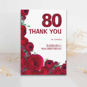 Agradecimiento de cumpleaños número 80 con flores
