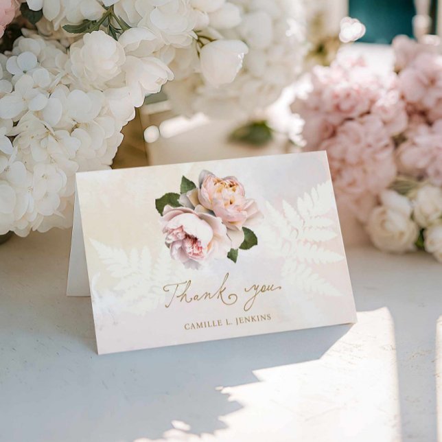 Agradecimiento de Despedida de Soltera Floral Rosa (Elegant Pink Garden Bridal Shower Thank you Card)