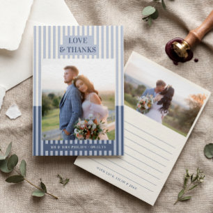 Agradecimiento de foto de boda con rayas de crema