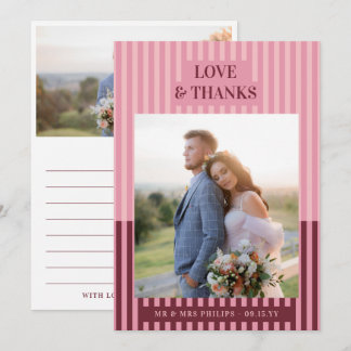 Agradecimiento de foto de boda con rayas rosa mode