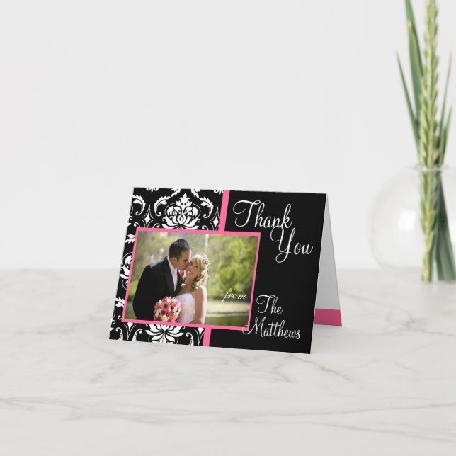 Agradecimiento de foto de boda de Damasco Rosa Mon (Anverso)