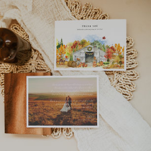 Agradecimiento de foto de boda de granero de otoño