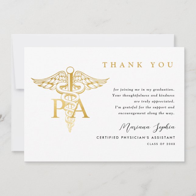 Agradecimiento de graduación de PA Caduceo (Anverso)
