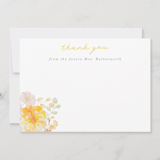 Agradecimiento de la ducha nupcial floral amarillo (Anverso)