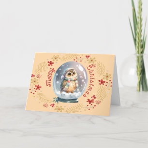 Agradecimiento Diseño de tarjeta de Navidad con búho y corona
