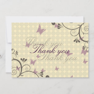 Agradecimiento Diseño de Vine y Mariposa Gracias Crema De Tarjeta