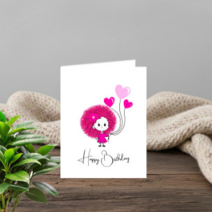 Agradecimiento Divertida dama rosa con corazones Tarjeta de cumpl