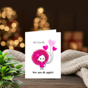 Agradecimiento Divertida dama rosa con corazones Tarjeta de cumpl