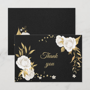 Agradecimiento dorado blanco floral negro tarjeta de agradecimien