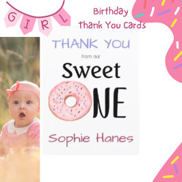Agradecimiento Dulce Chica de Donut Primer cumpleaños Tarjeta de