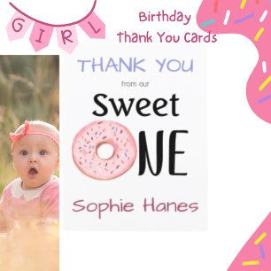 Agradecimiento Dulce Chica de Donut Primer cumpleaños Tarjeta de