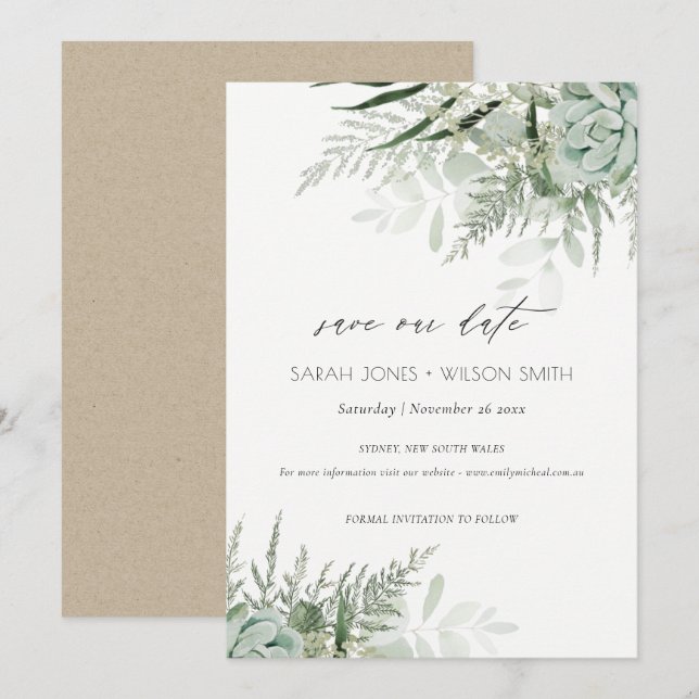 Agradecimiento Dusky Leafy Fern Succulent Guardar la tarjeta de f (Anverso / Reverso)